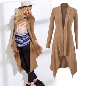 Cabi Sweetheart Camel Ribbed Duster Cardigan Tan Medium